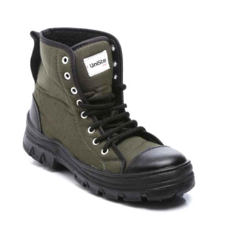 Unistar Leather PVC Sole Olive Green Work Safety Boots, S.Power_Olivegreen, Size: 8