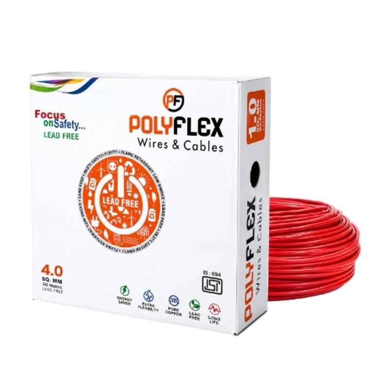Polyflex Rex 4 Sqmm Red FR PVC Multi Strand CCA Electrical Wire, RP028, Length: 90 m