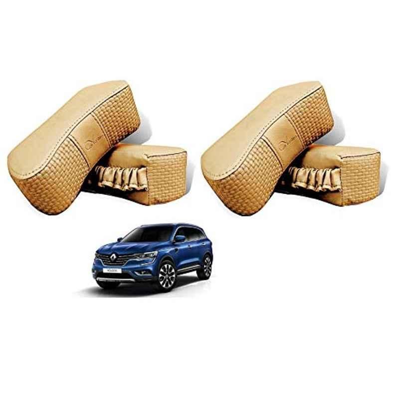 Kozdiko 4 Pcs CV Designer Beige Leatherite Neck Rest Car Cushion Pillow Set for Renault Koleos