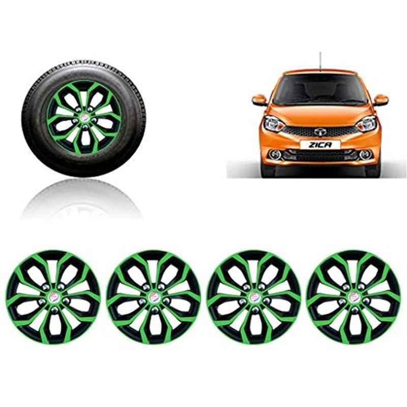 Auto Pearl 4 Pcs 14 inch ABS Green & Black Car Wheel Cover Set for TATA Zica