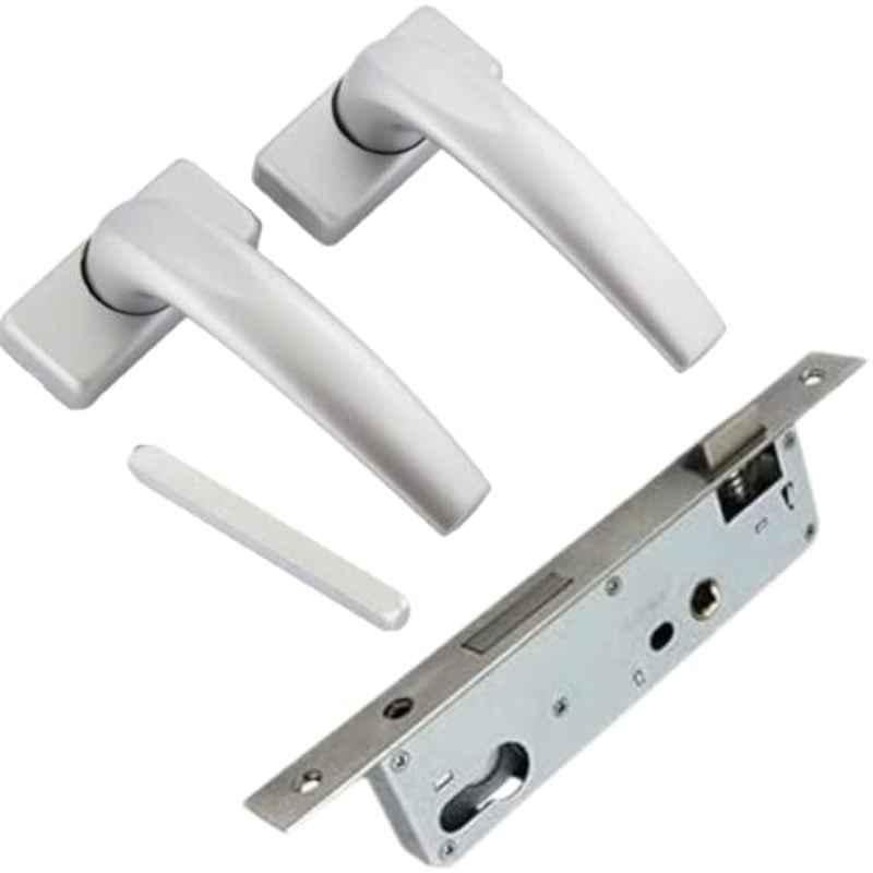 Robustline Aluminium Door Handle White With 20mm Lockbody, Heavy Duty Door Handle Set. (Silver)
