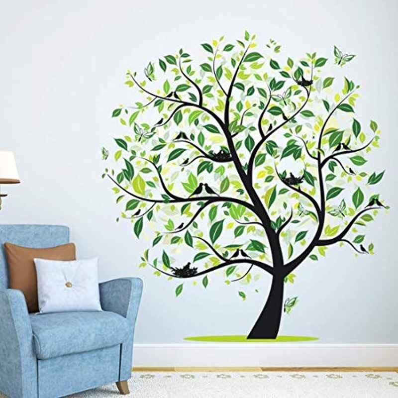 Kayra Decor 60x60 inch Polyester Evergreen Tree with Birds Wall Design Stencil, KHSNT520