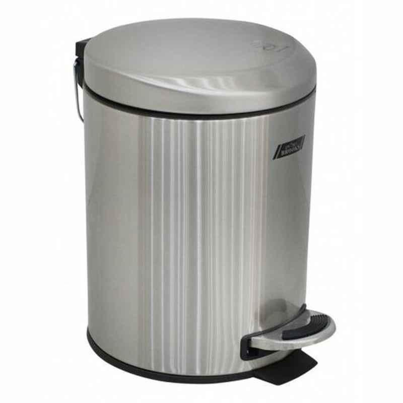 Brooks Pedal Bin With Moon Lid, BKS-SS-092, Stainless Steel, 5 L, Silver