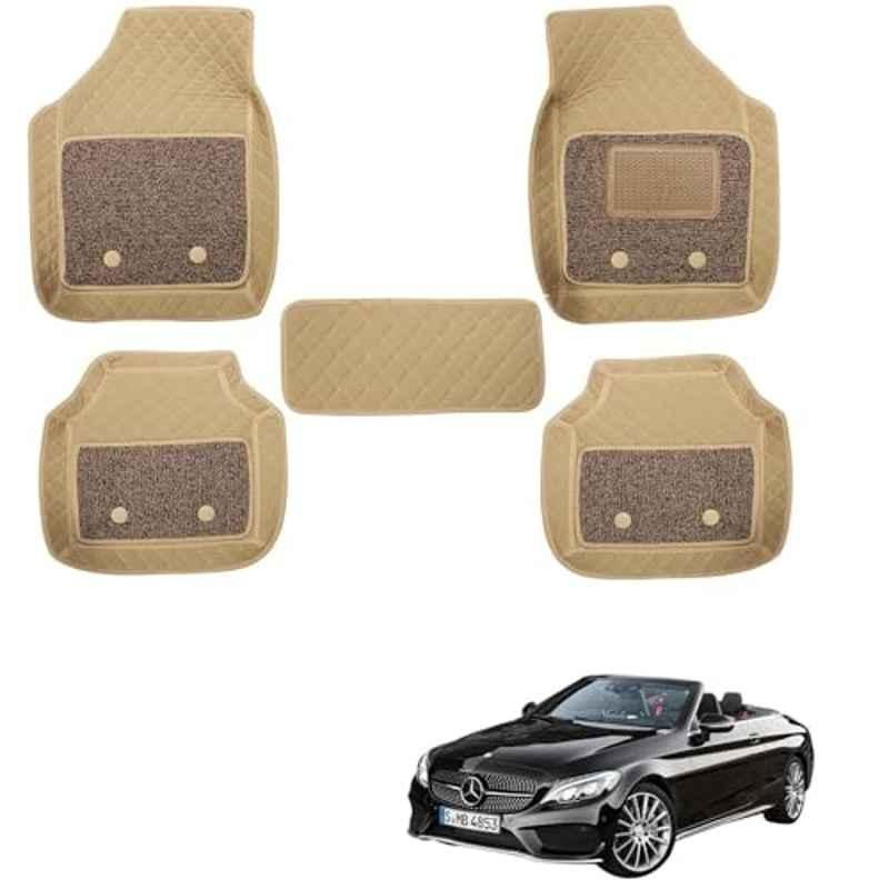 Kozdiko 5 Pcs Waterproof & Luxury 7D Beige Leatherette Car Floor Mats Set for Mercedes Benz E-Class Cabriolet