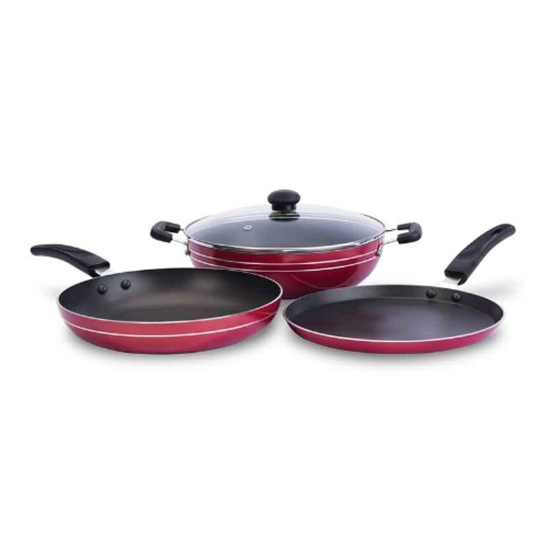 Impex 3Pcs Aluminium Maroon Non-Stick Cookware Set, KTF 444