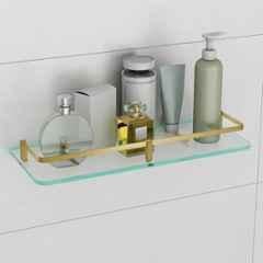 Plantex Frosted Glass Shelf for Bathroom/Shelf with Brass Railings and Brackets/Shelf for Living Room/Bedroom/Kitchen 15x6 inch, Antique Brass