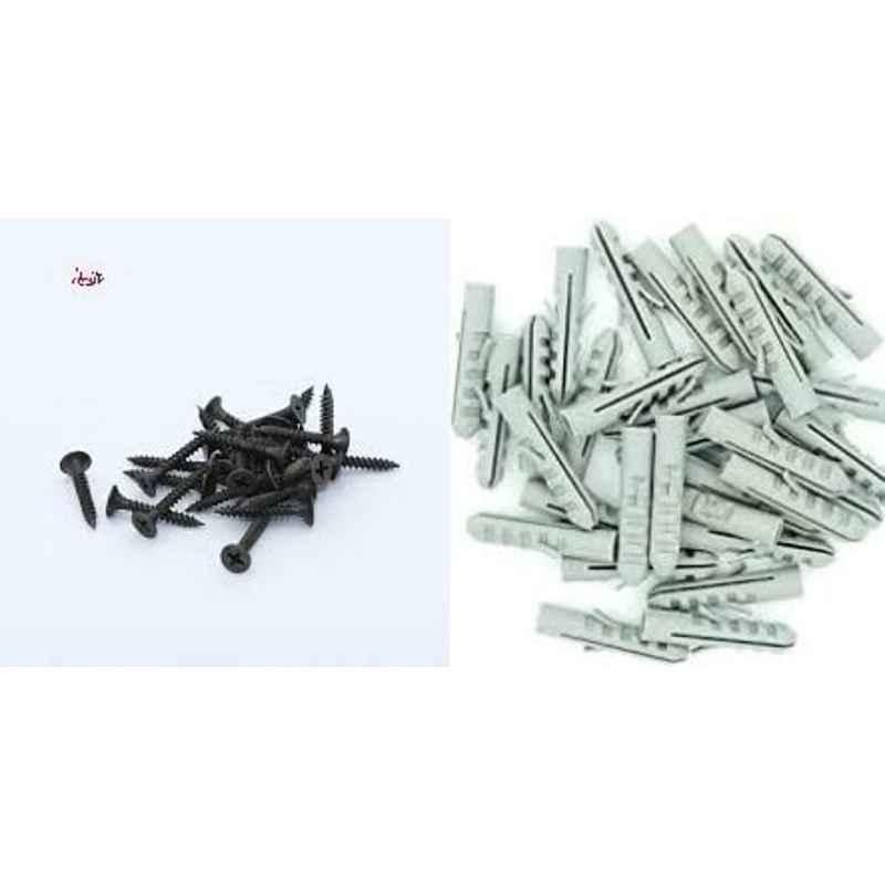 Abbasali 20Pcs Gypsum Screw 6x1.1/2 with 20Pcs Nylon Plug Set