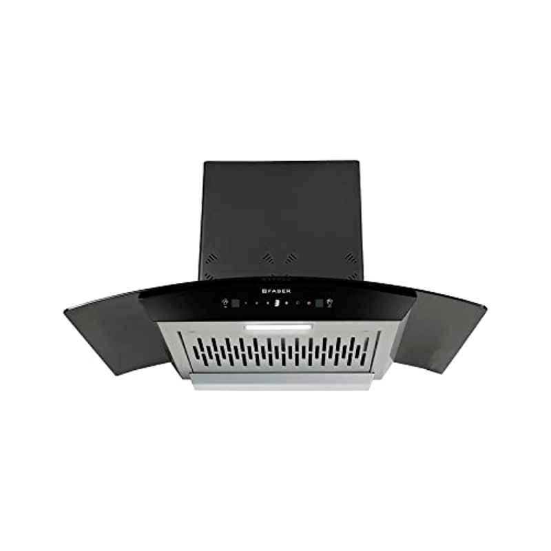 Faber Everest 3D IN HC SC FL LG 75 75cm 1250 m3/hr Auto-Clean Curved Glass Kitchen Chimney with 2 Years Warranty, FEBKIGCH75CM
