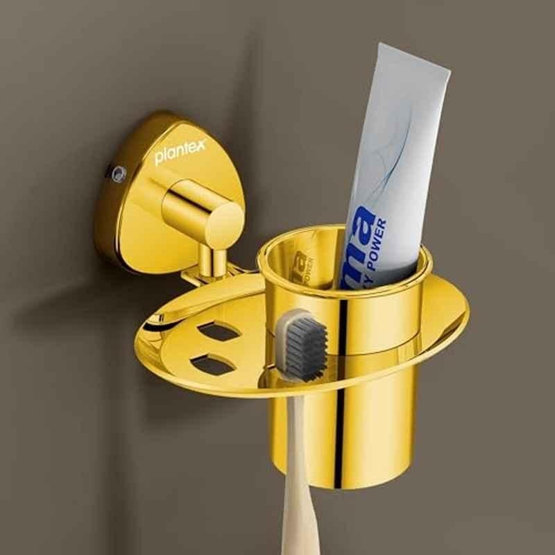 Plantex Stainless Steel Toothbrush Holder for Bathroom/Toothbrush Stand for Bathroom/Tumbler Holder/Bathroom Accessories PVD Gold Finish Angel