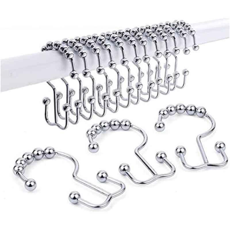 Rubik 24Pcs Metal Silver Shower Curtain Hook Set, RB-SCH-DG01