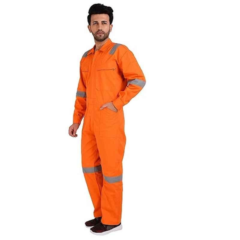 Saraf COV-2 240GSM Cotton Orange Industrial Coverall with Reflective Tape, Size: Medium