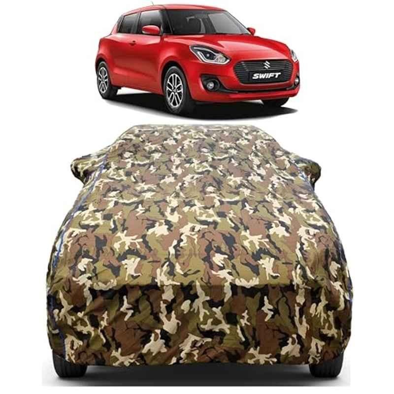 Aarex Auto Polyester Jungle 100% Waterproof Car Body Cover with Mirror Pocket, Cotton Layer, Triple Stitched & Adjustable Belt for Maruti Suzuki Swift All Models (2005-2024)