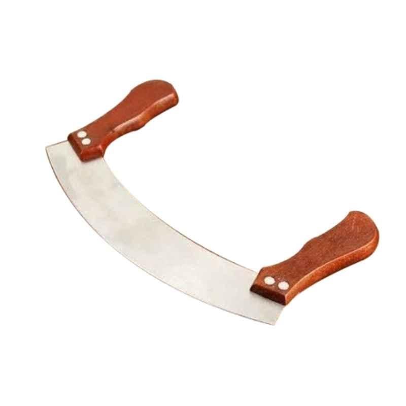 Khushi Udyog 42cm Stainless Steel Silver & Brown Half Moon Pizza Cutter