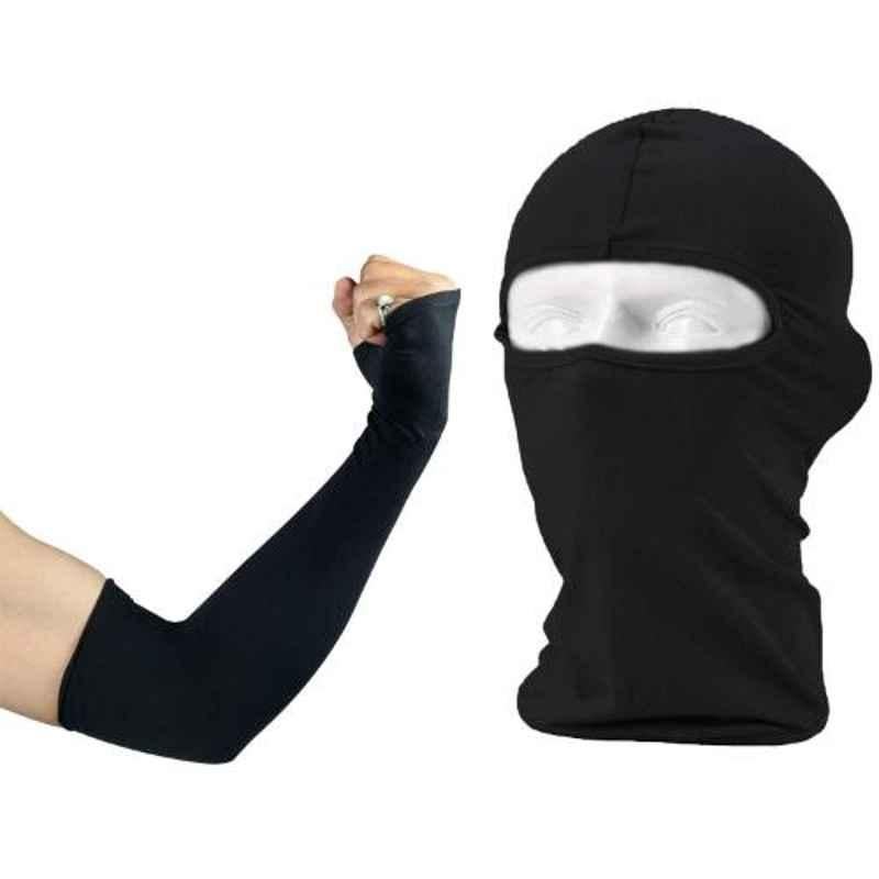 AllExtreme EXFMHS2 Black Arm-Elbow Sleeves with Unisex Full Face Cover Anti Pollution Mask