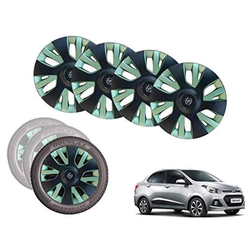 Auto Pearl 14 inch ABS Black & Green Car Hubcap Wheel Cover with Retention Ring Set for Xcent 2016