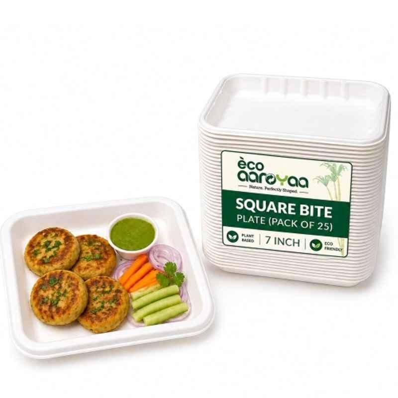 Eco Aaroyaa Bagasse Square Disposable Plates- 7 inch- Eco-Friendly Biodegradable plates- Oil & Water Resistant use and throw plates for Snacks, Starters, Desserts & Parties (Pack of 50)