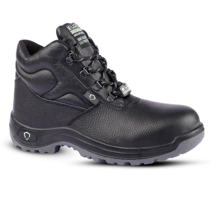Euro Security Terminator Grain Leather Steel Toe Black High Ankle Safety Shoes with Double Density PU Sole, Size: 6