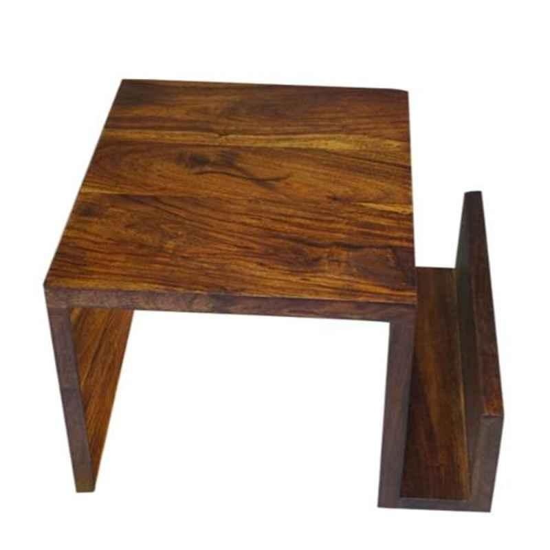 Muebles Casa Douglas Walnut Finish Sheesham Wood Portable Sofa Arm Table, MFMMG017