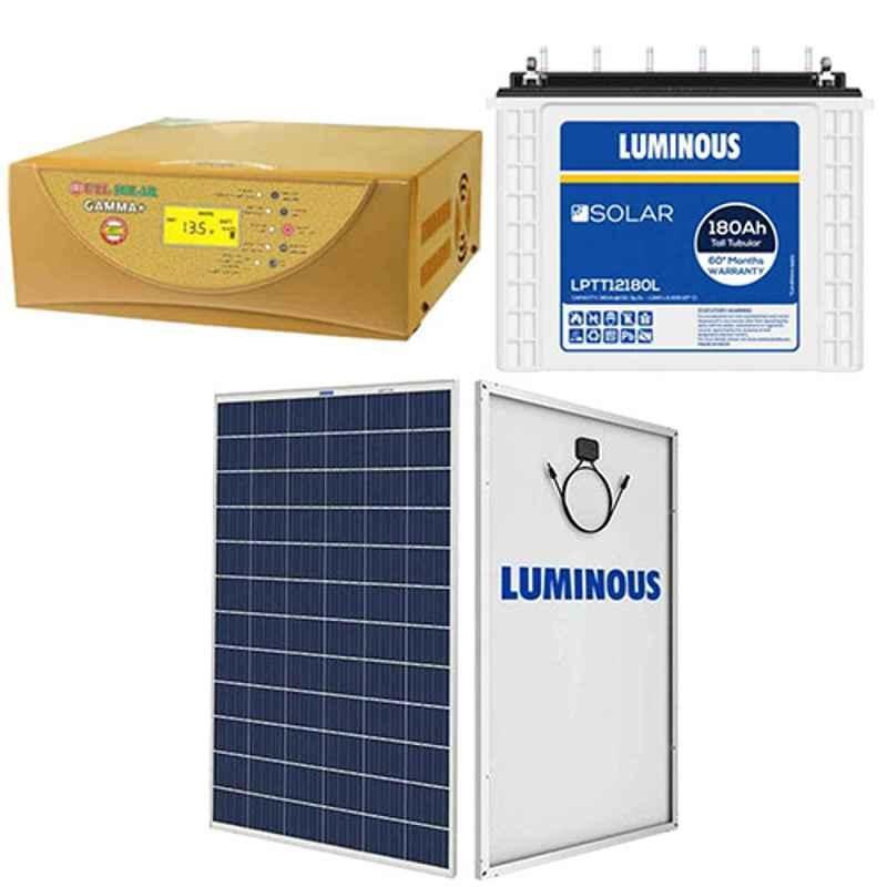 UTS 1kVA 12V Pure Sine Wave Solar Inverter with Luminous 180Ah Solar Battery & 330W Polycrystalline Solar Panel Combo