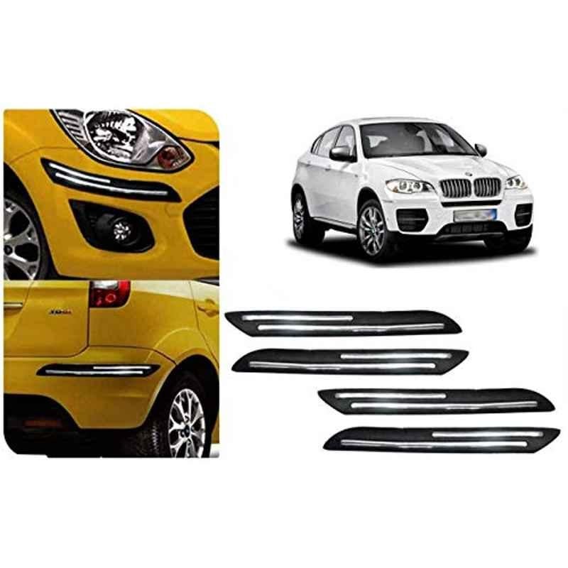 Auto Pearl 4 Pcs PVC & Rubber Black Double Chrome Linning Bumper Corner Moulding Set for BMW X5