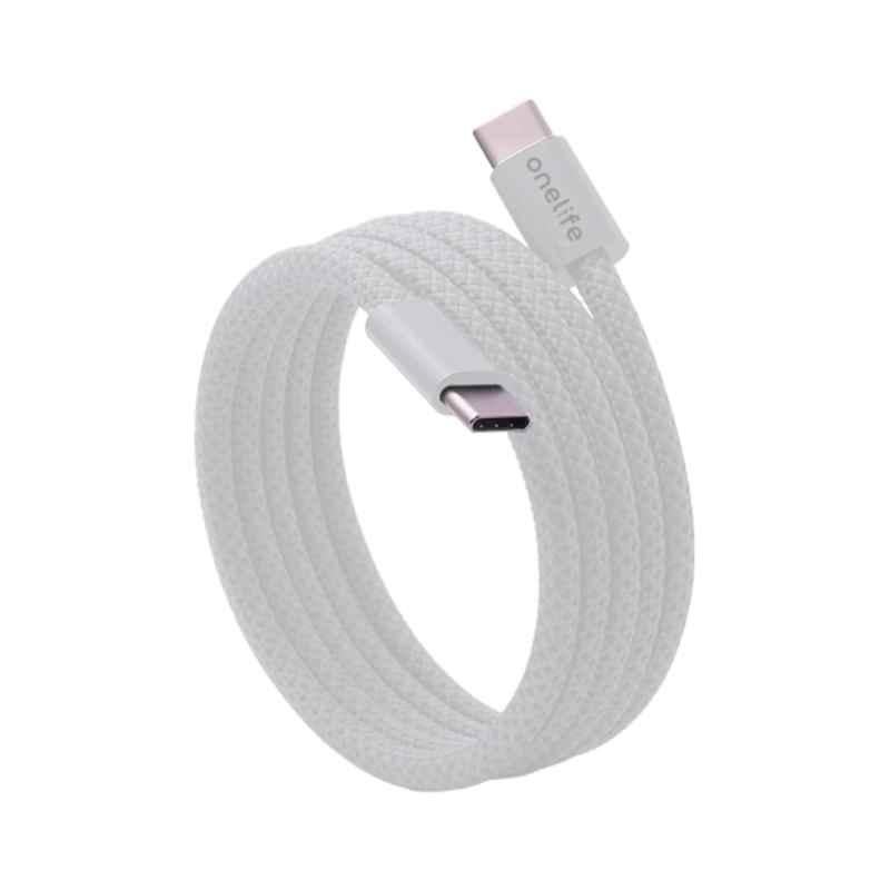 Onelife 1m 80W Nylon White Magnetic Self-Organising USB Type-C to Type-C Fast Charging Cable with PD 3.0 & PPS Support & 6 Months Warranty, OLCH-27