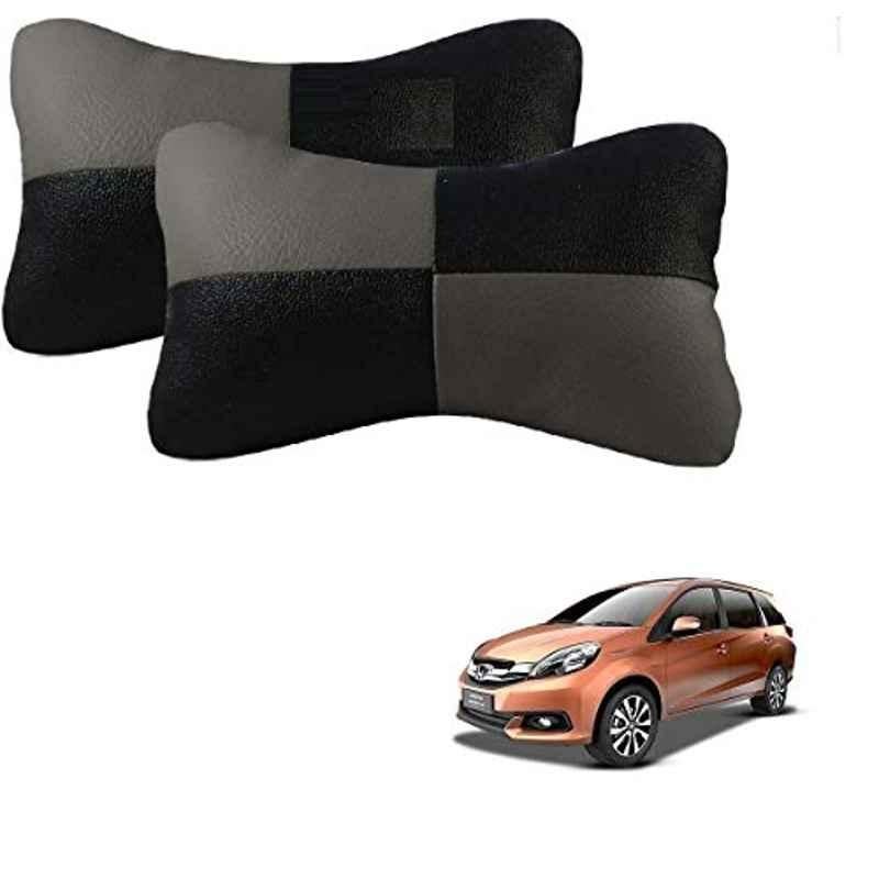 Kozdiko 2 Pcs Leather Grey & Black Neck Rest Car Cushion Pillow Set for Honda Mobilio