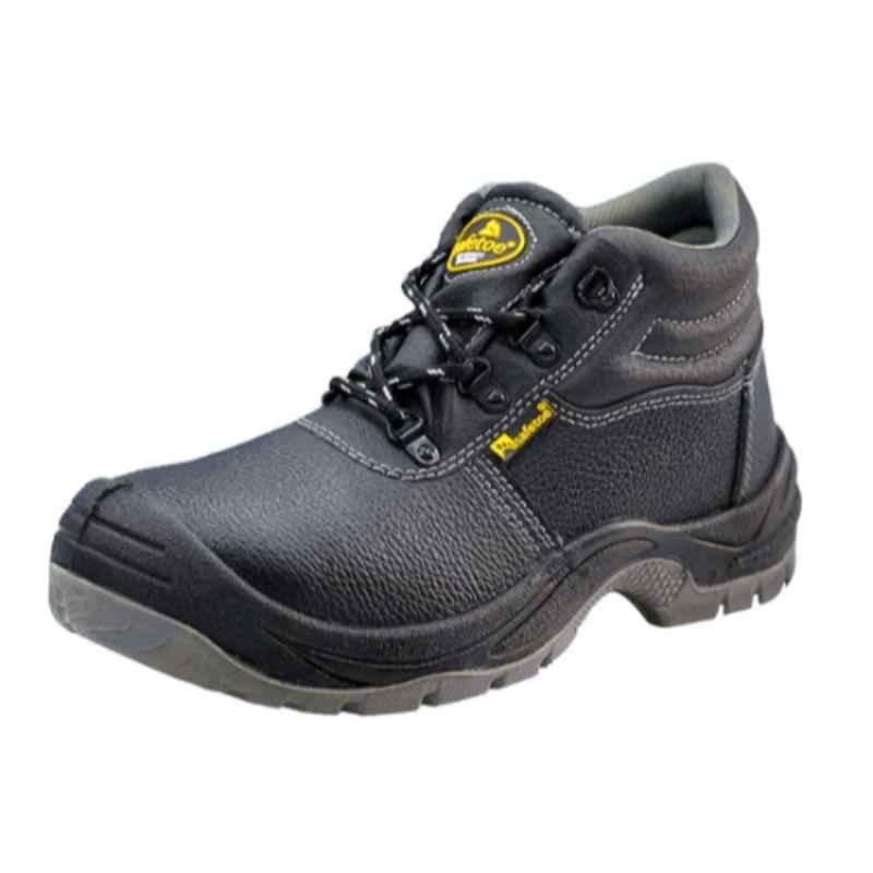 Safetoe Best Worker S502013606 High Ankle Steel Toe Black Leather Safety Shoes, Size: 43