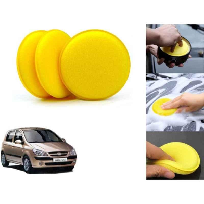 Auto Pearl Polyurethane Beige Washing & Waxing Polish Foam Sponge for Getz Prime (Pack of 3)