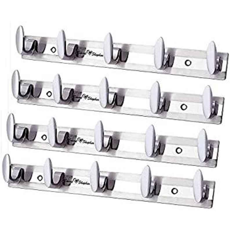 Smart Shophar 5 Legs Stainless Steel Silver Trums Wall Hook, SHA43WH-TRUM-SL05-P4 (Pack of 4)