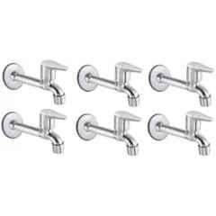 Senkiddpro Fusion Steel Chrome Finish Wall Mounted Long Body Tap with Wall Flange (Pack of 6)