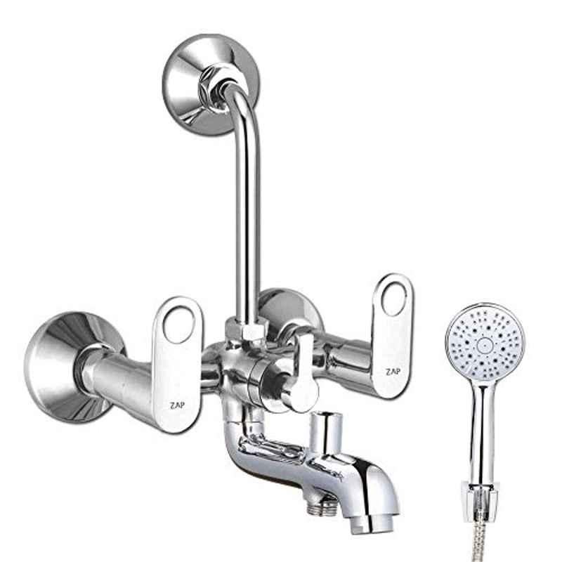 ZAP Geo Brass 3 In 1 Wall Mixer with Crutch & Multi Flow Hand Shower with 1.5m Flexible Tube