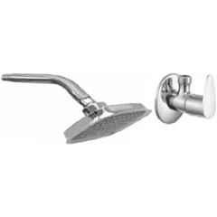 Senkiddpro Fusion Stainless Steel Chrome Finish Wall Mounted Angle Cock & 4 inch Square Overhead Shower Combo