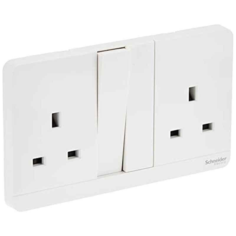 Schneider AvatarOn 13A 250V 1 Gang Polycarbonate White Double Switched Socket, E83T25_WE_G12