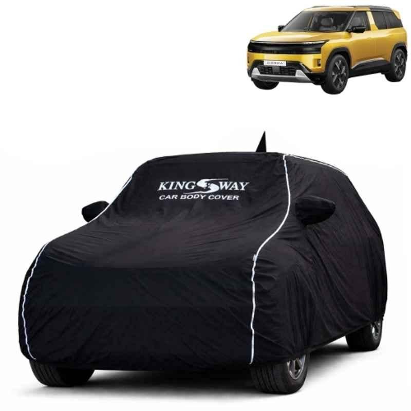 Kingsway Super Waterproof All Weather Protection Polypropylene Black Car Cover for Tata Sierra 2025 Onwards with Silver Piping, Mirror & Antenna Pockets