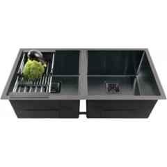 Fossa FS-023BLACK 32x18x10 inch Stainless Steel Matt Finish Black Double Bowl Handmade Kitchen Sink, FS-07DBB