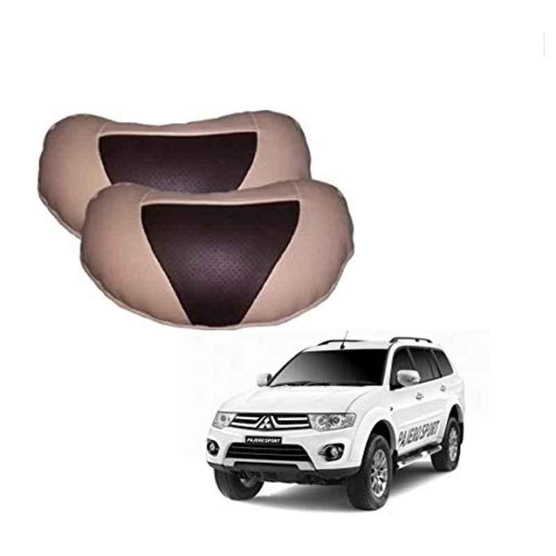 Kozdiko 2 Pcs Beige & Brown Car Neck Rest Cushion Pillow Set for Mitsubishi Pajero Sport
