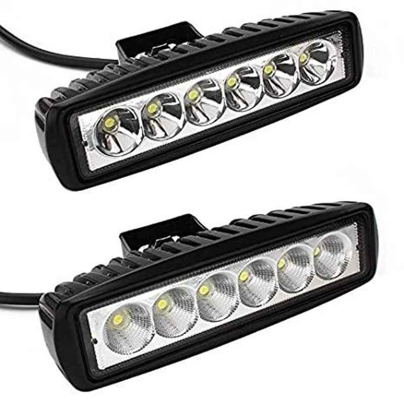 AOW 6 Led Bar White Auxillary Car Fog Lamp, Spot Lamp 18W (Pack of 2) For Volkswagen Polo GT