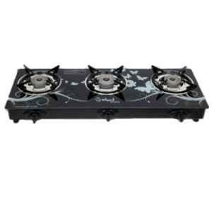 Sigri-Wala Surya Prime Cook Roy Design 3 Burner Toughened Glass Black Automatic Gas Stove