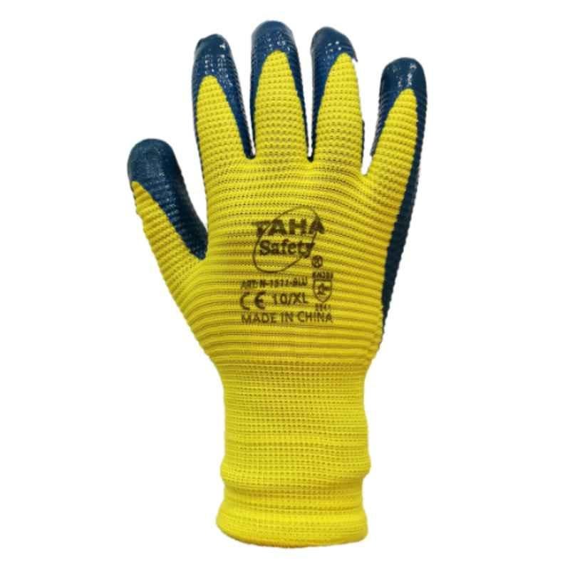 Taha Safety Polyester & Nitrile Blue Gloves, N1511 U3, Size:XL