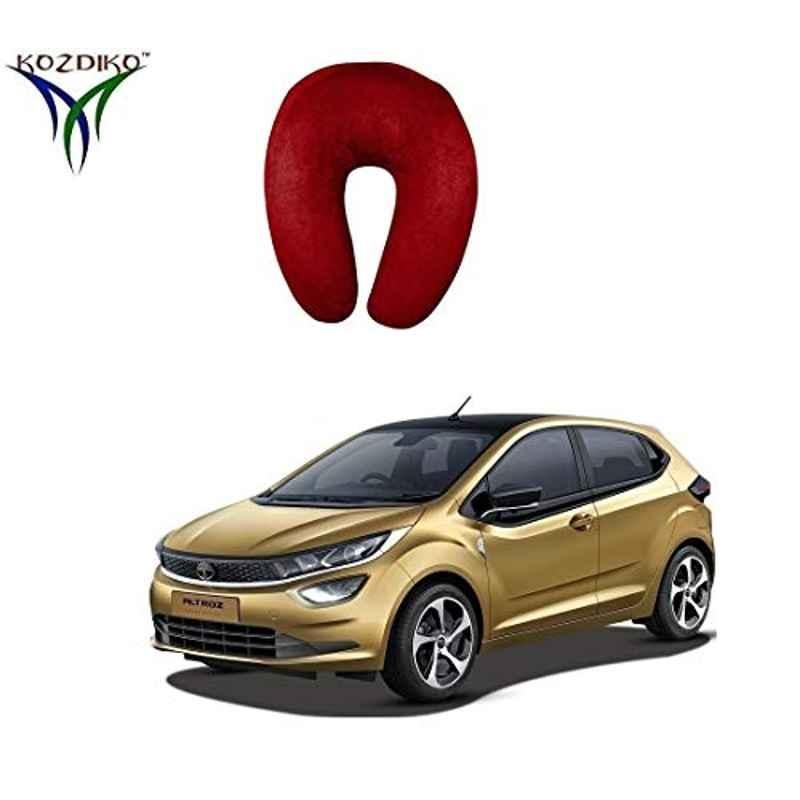 Kozdiko Velvet Red U-Shape Travel Neck Rest Cushion Pillow for Tata Altroz, U-Shaped-Neck-Red-A133