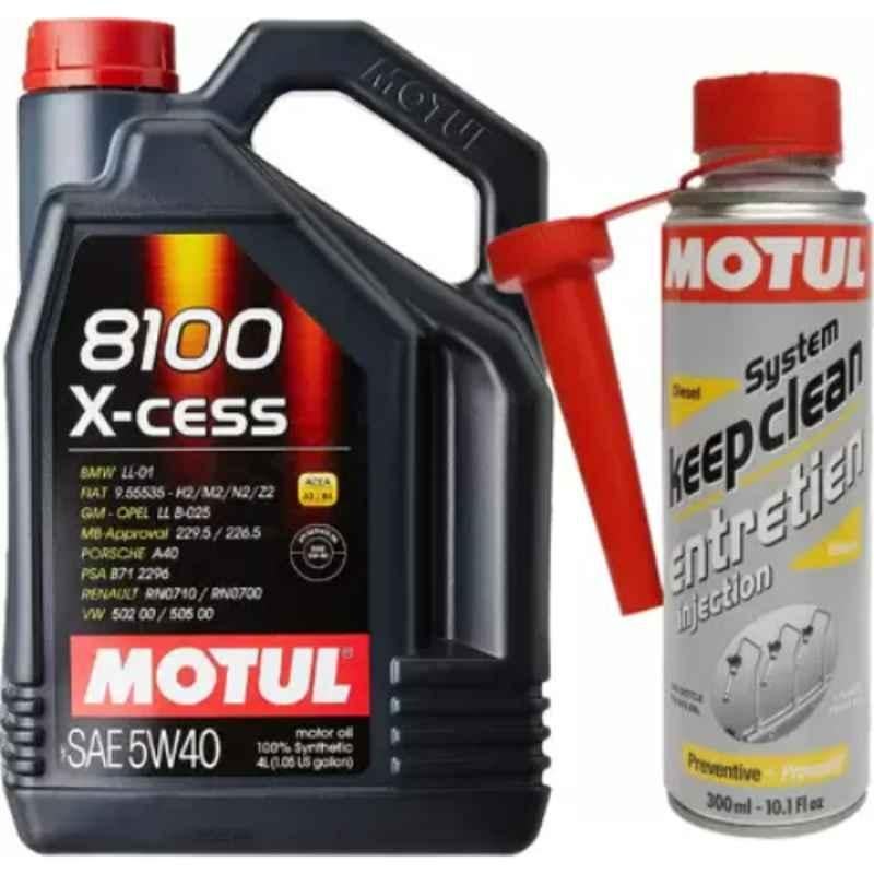 Buy Motul 8100 X-Cess 5W40 4L API SN/CF Fully Synthetic Engine Oil with  107810 0.3L Fuel Injector Cleaner Online At Best Price On Moglix