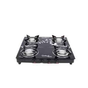 Sigri-Wala Surya Prime Cook 4 Burner Designed Toughened Glass Black Manual Gas Stove