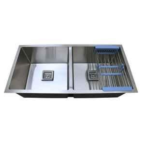 Happy Homes 37x18x10 inch Handmade Chrome 304 Stainless Steel Double Bowl Kitchen Sink, HH-18