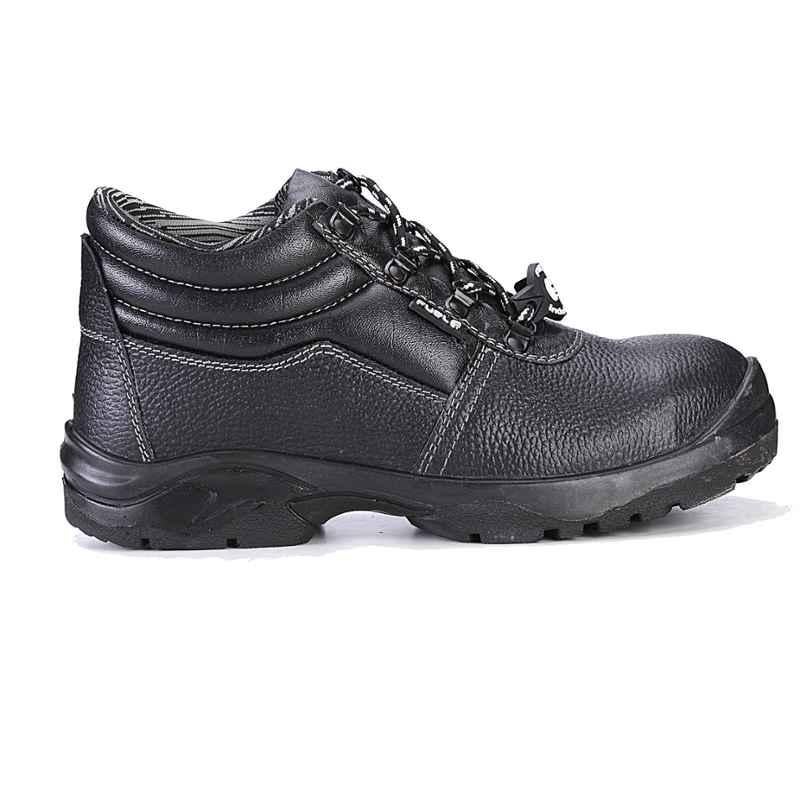 Fuel Commodore H/C Black Leather Steel Toe Safety Shoes, 619-8102, Size: 8