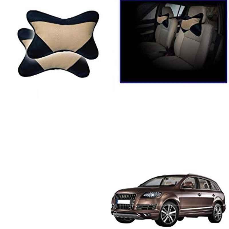 Kozdiko 2 Pcs Beige & Black Car Neck Rest Cushion Pillow Set for Audi Q7