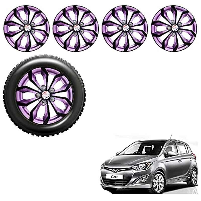 Auto Pearl 4 Pcs 14 inch Black Voilet ABS Press Type Hubcap Wheel Cover Set with Retention Ring for Hyundai I20Type2