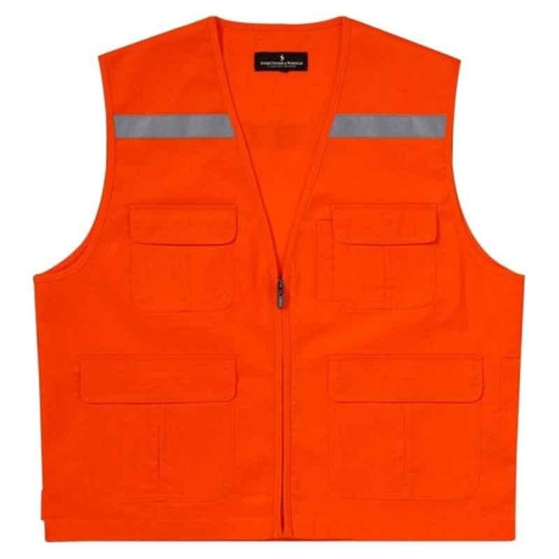 Superb Uniforms Cotton Orange High Visibility Construction Vest Jacket, SUWHVV/O/002, Size: 3XL