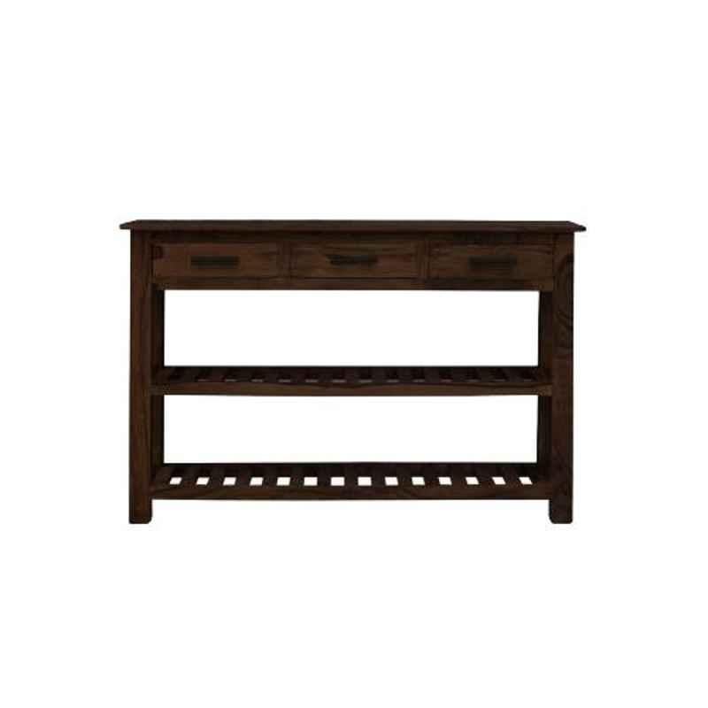 Angel Furniture 115x36x85cm Walnut Finish Sheesham Wood Stripped 3 Drawer Console Table, AF-156W