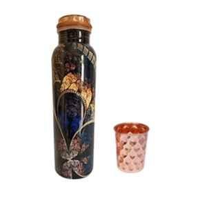 Healthchoice 1000ml Pure Copper Fancy Prnted Jointless Bottle with Glass (Pack of 2)