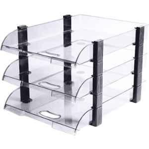 Omega 3 Compartment Clear Unbreakable Executive File Tray, 1758/U3